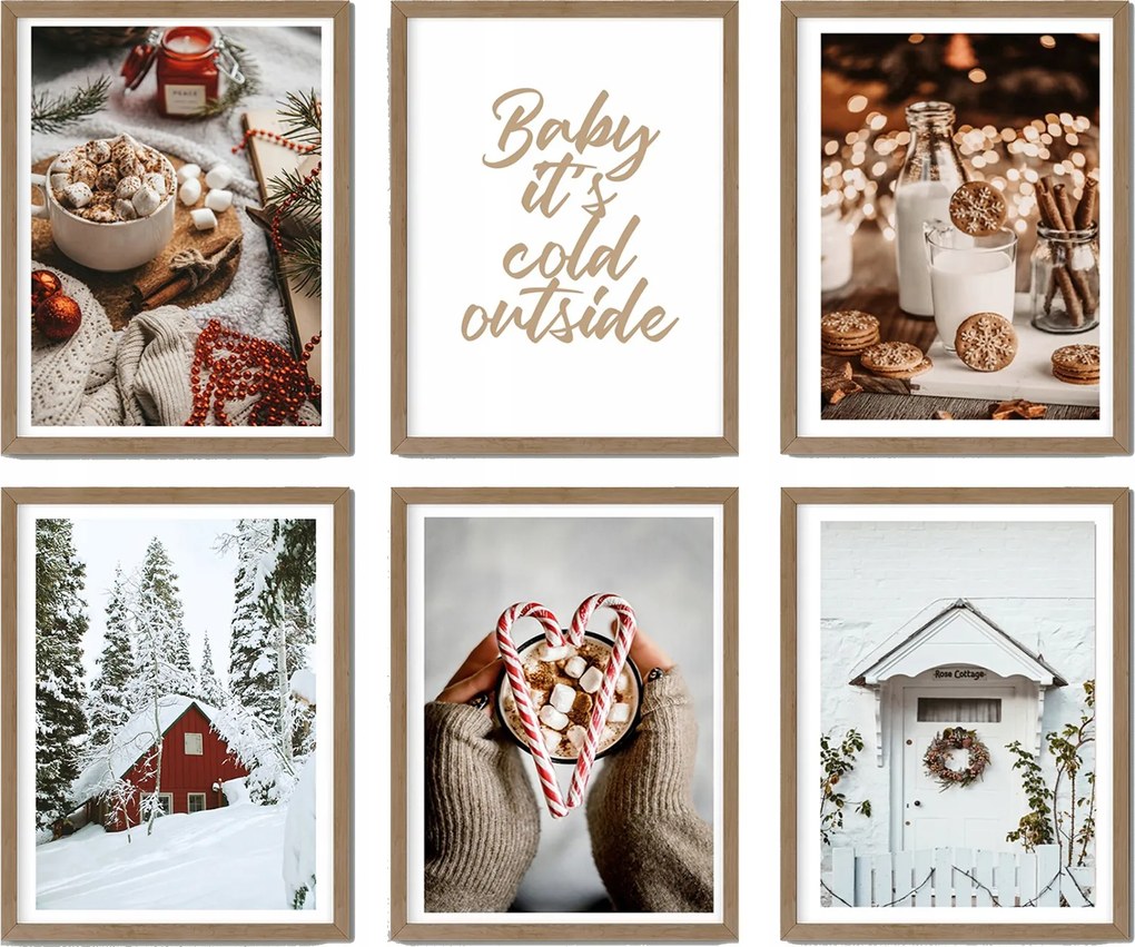 Poszter szett 6db 30x40cm eviero Tél házikó habszivacs téli cukorpálcák