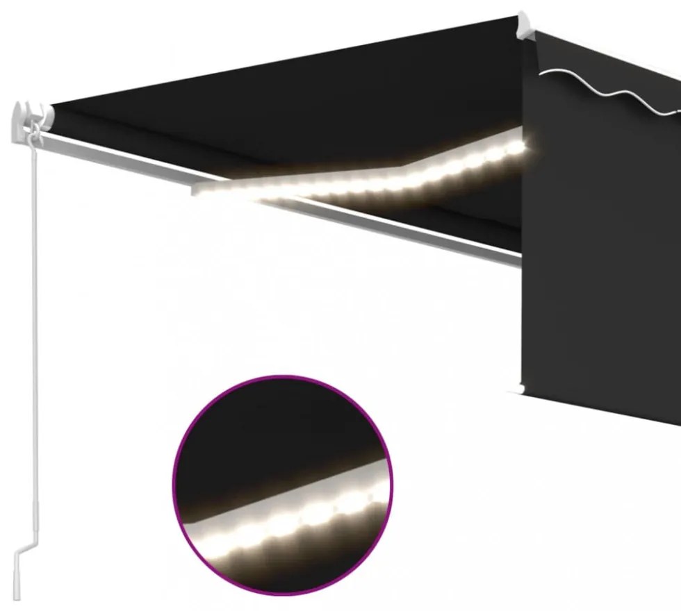 antracit LED-es kézzel kihúzható napellenző redőnnyel 4 x 3 m