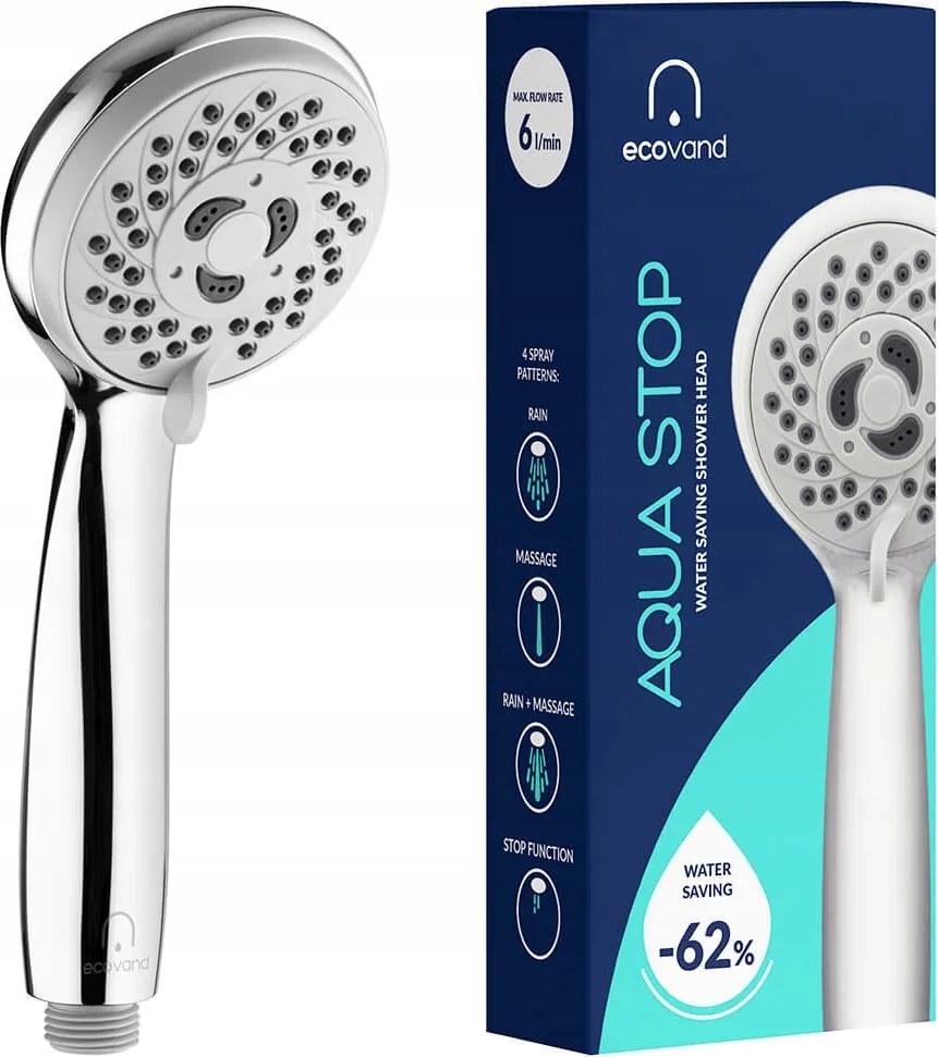 Zuhanyfej Zuhany stop funkció Ecovand Aqs Takarékos -62% Víz 6 L/perc