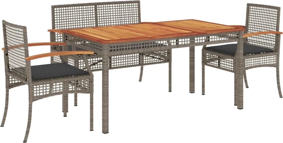 vidaXL 4 részes szürke polyrattan kerti étkezőszett párnával