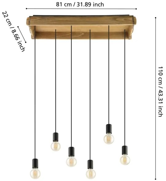 Eglo 43592 - Csillár zsinóron WOOTTON 6xE27/40W/230V