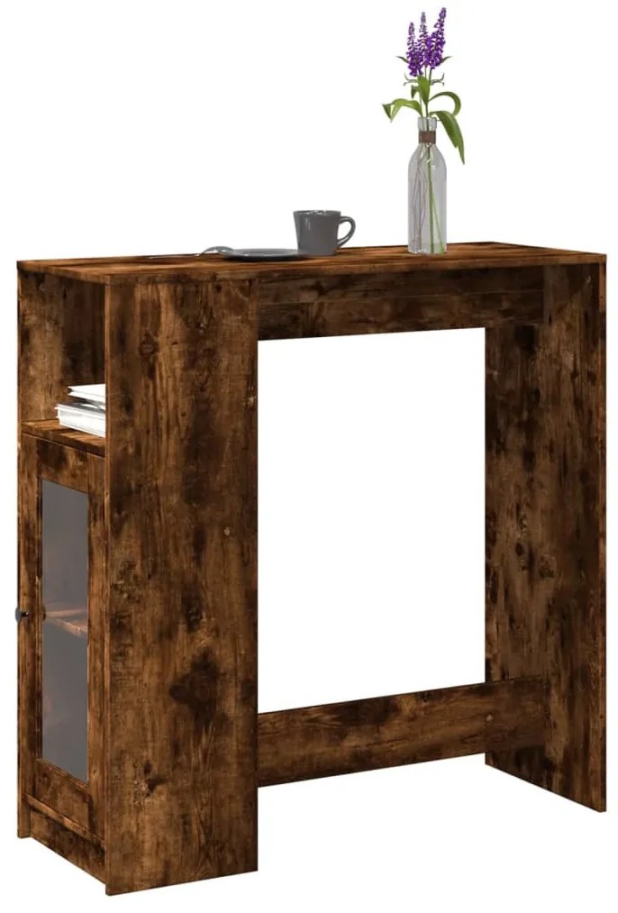 füstös tölgy szerelt fa bárasztal tárolókkal 101x40x103,5 cm