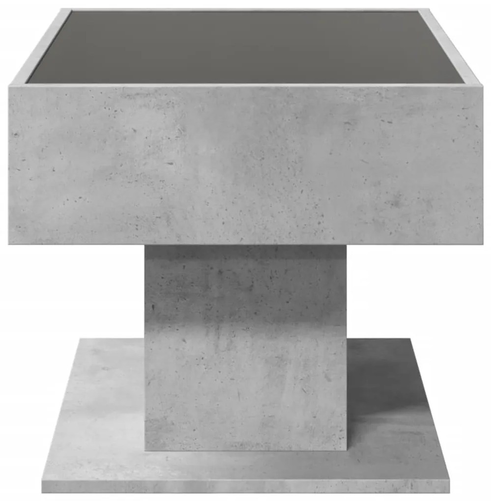 betonszürke szerelt fa dohányzóasztal LED-del 70 x 50 x 45 cm
