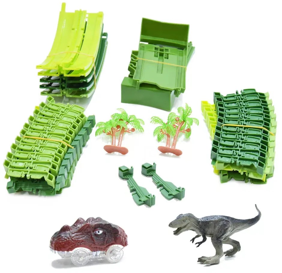 Dínó Autópálya Készlet Dupla 360°-S Átfordulóval És Dínós Kisautóval Dinoszaurusz Autópálya Szett