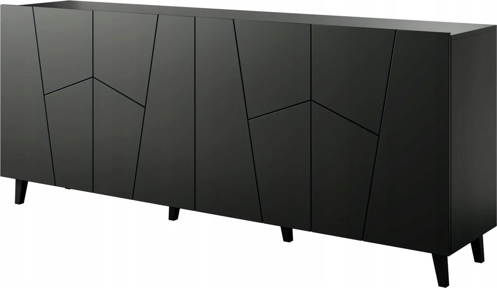 Komód nagy modern stílusos Vitrail 200 cm 4D mart fekete matt