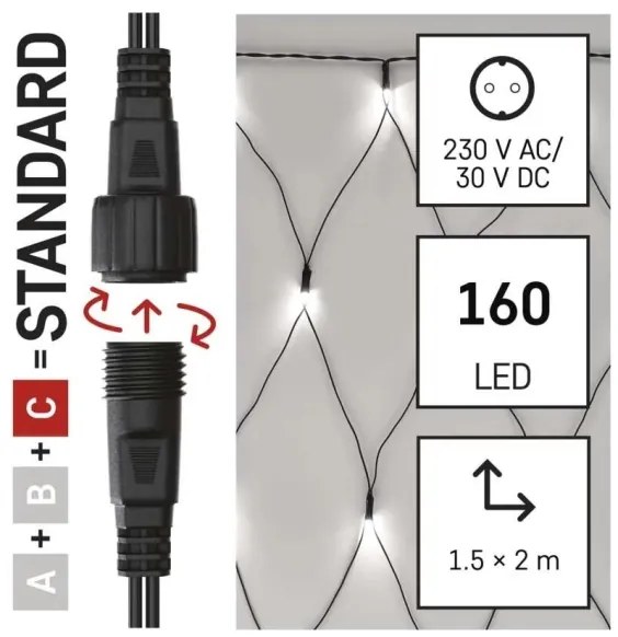LED Karácsonyi kültéri lánc 160xLED/2x1,5m IP44 hideg fehér