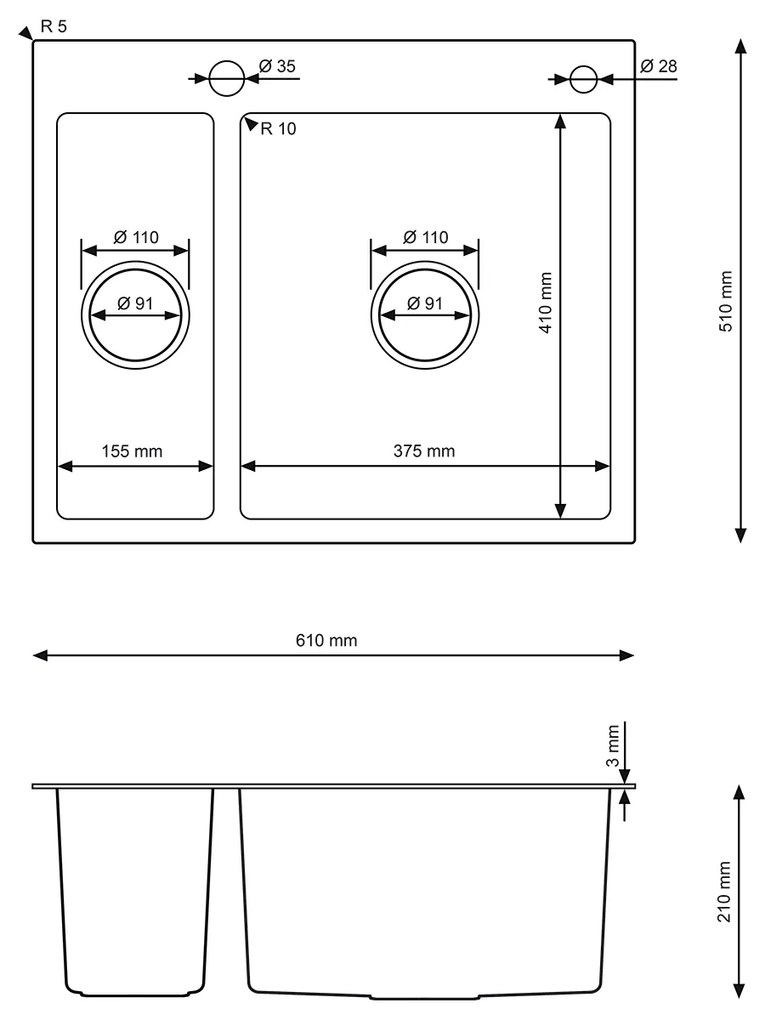 Erga HD, 1,5 kamrás acél mosogató 610x510x210 mm mosószer adagolóval, acél, ERG-MLS-HD6151