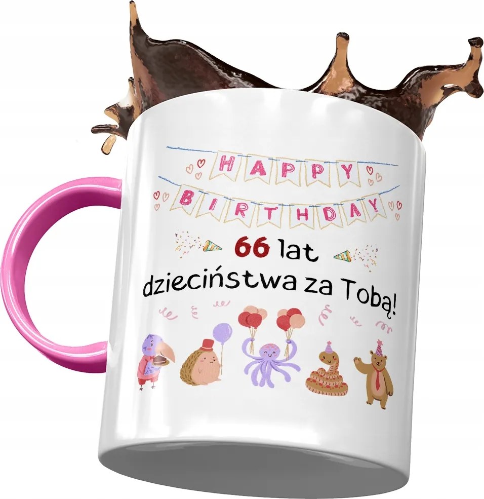 Rózsaszín Bögre Születésnapra 66 66-es 66-os Ajándék Nyomtatott Fotóval