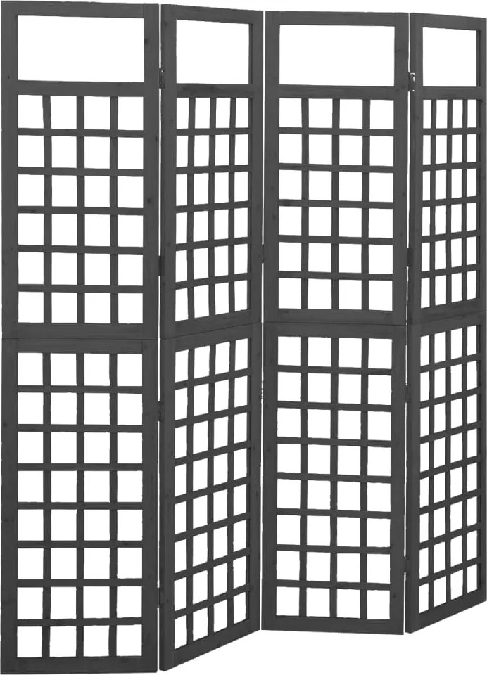vidaXL 4 paneles fekete tömör fenyő térelválasztó/lugasrács 161x180 cm
