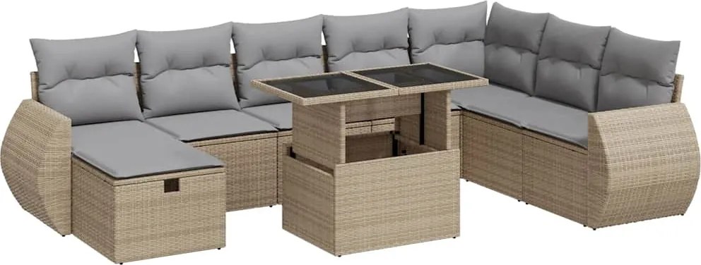 vidaXL 9 részes bézs polyrattan kerti ülőgarnitúra párnákkal