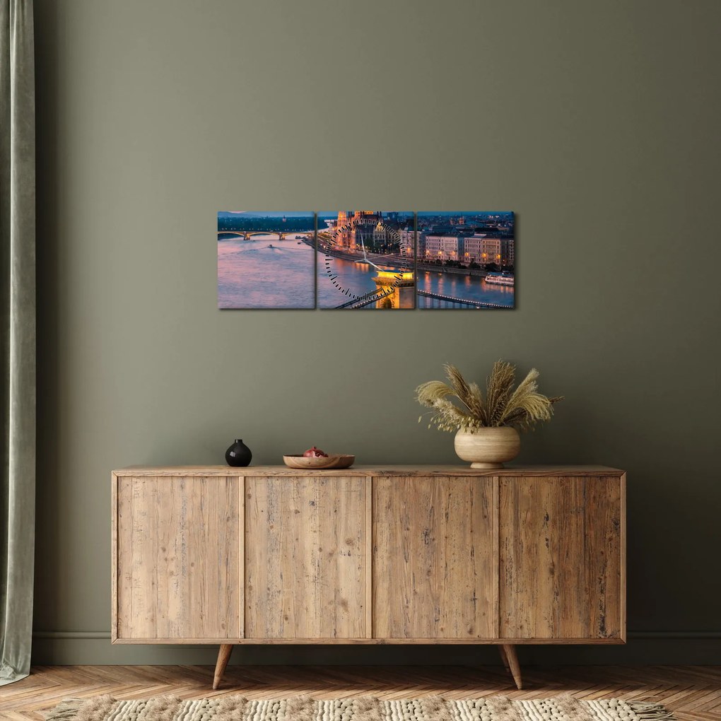 Kép - panoráma a városra, Budapest, Magyarország (órával) (90x30 cm)