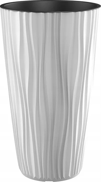 Kerek virágtartó Etna betéttel Fehér, kicsi, függőlegesen bordázott ø28cm, 50cm