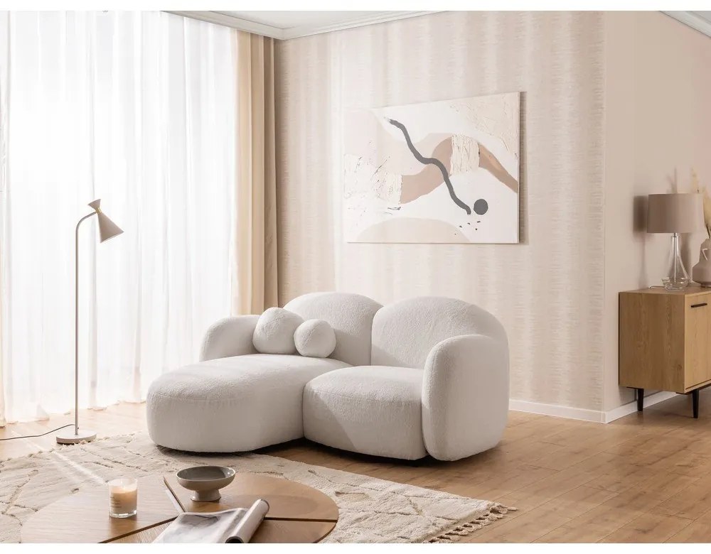 Krémszínű buklé sarokkanapé (bal oldali-heverő résszel) Orbit – Ropez