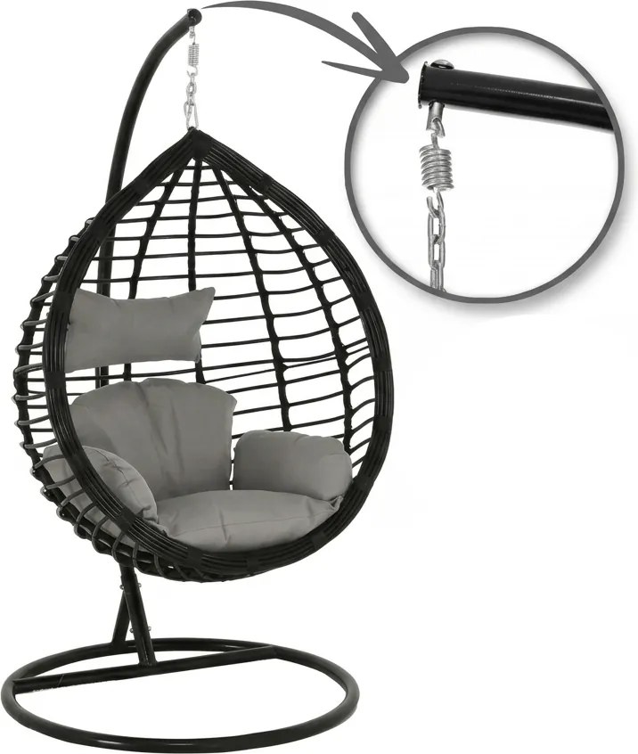 Függőszék TARINO állvánnyal, fekete/szürke párna