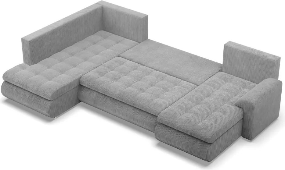 Tokio U sarokkanapé, 3 ágyneműtartóval, kordbársony, baloldali, szürke