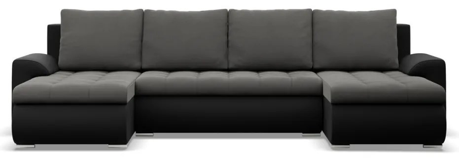 Tokio U alakú sarokkanapé, 3 ágyneműtartóval, bársony + műbőr, univerzális oldal, szürke - fekete