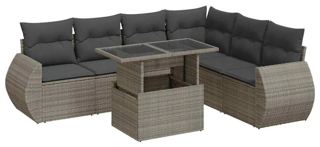 7 részes szürke polyrattan kerti ülőgarnitúra párnákkal