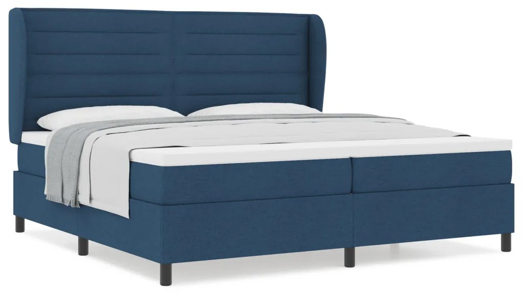 Boxspring Ágy Mattal Kék 200x200 cm Textil