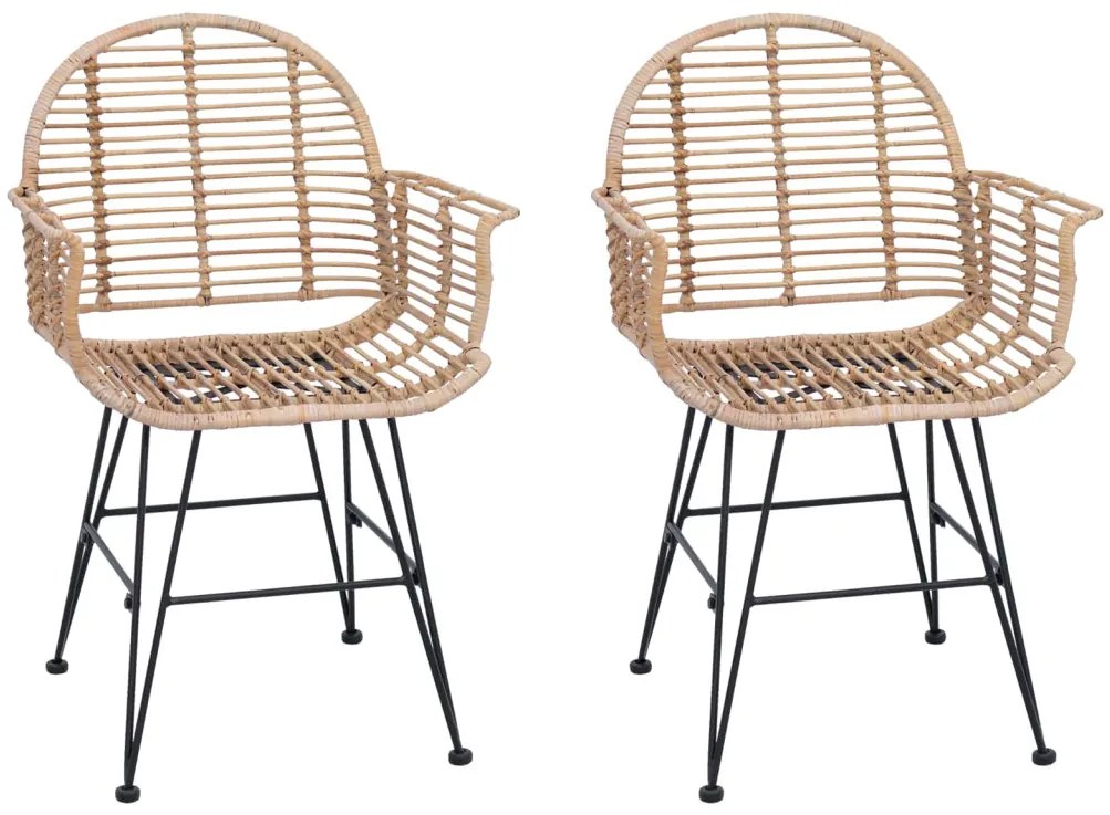 Étkezőszék 2 pcs Természetes 57 x 54.5 x 85 cm Rattan és Vas