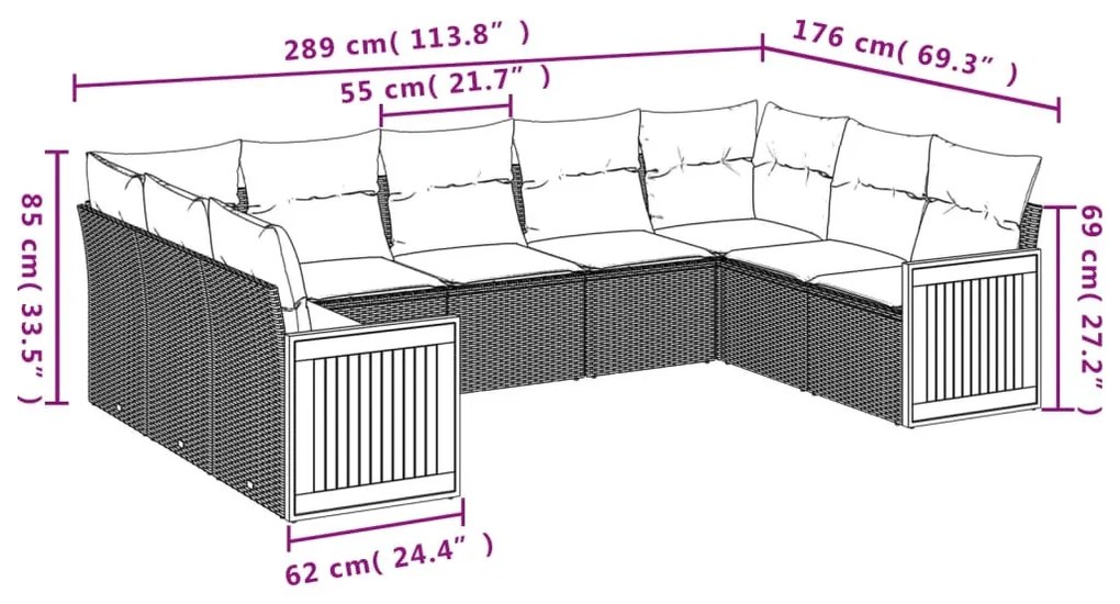 9 részes bézs polyrattan kerti ülőgarnitúra párnákkal