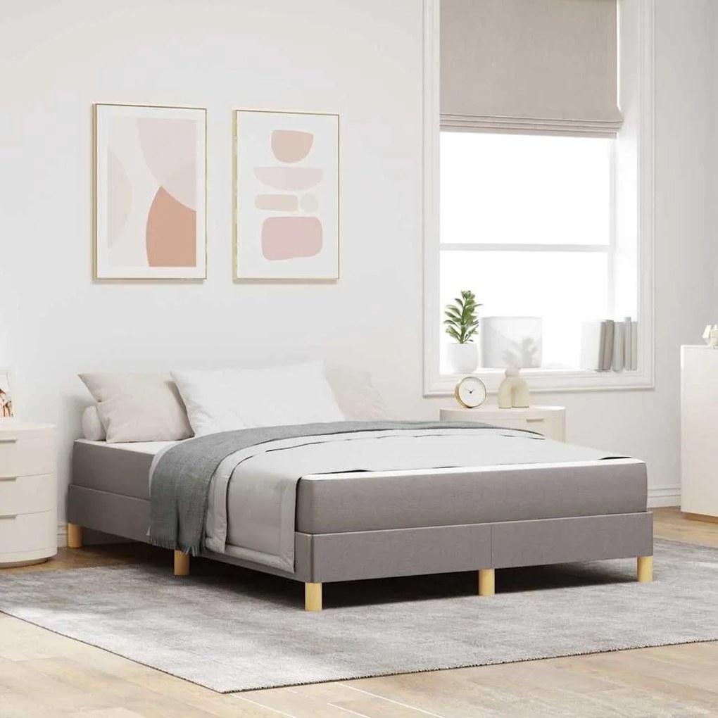Boxrugós ágy Taupe és Barna 140 x 200 cm Textil és mérnöki fa