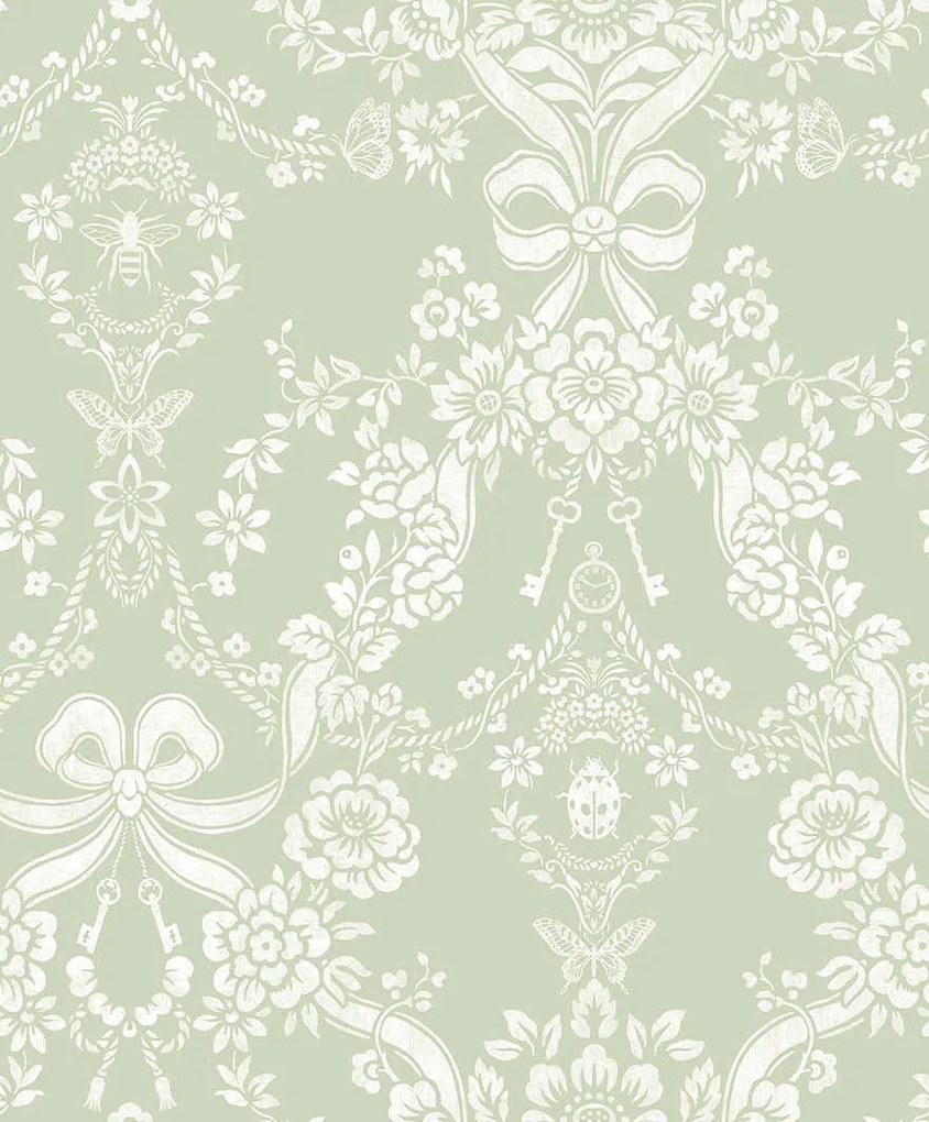 Holden Decor Imaginarium 3 Bow Damask zöld damaszt mintás papír tapéta – 14170
