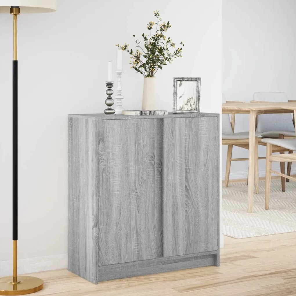 szürke sonoma szerelt fa tálalószekrény LED-del 77 x 34 x 85 cm