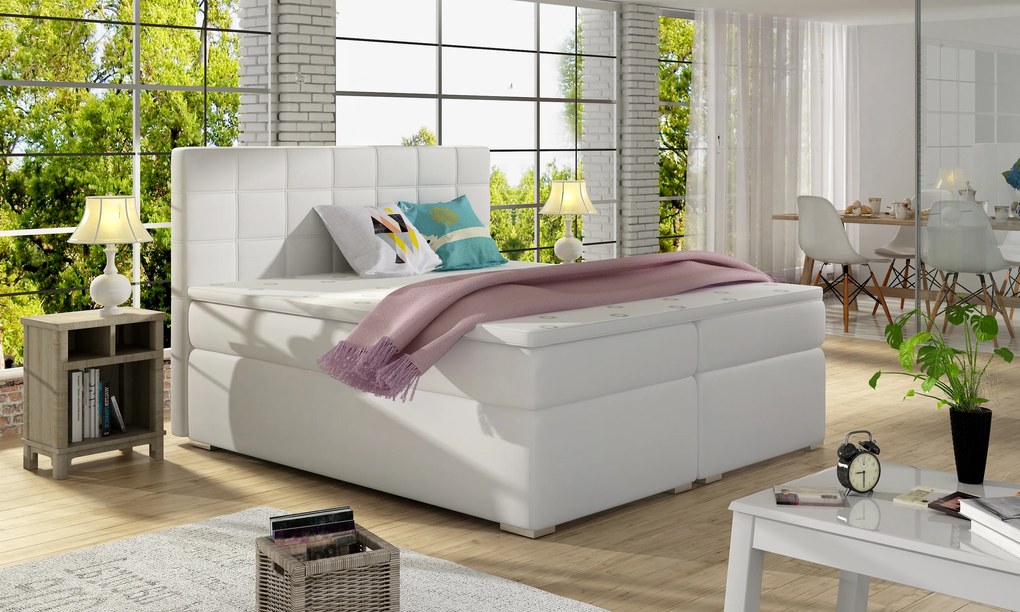 Franciaágy Boxspring 140 cm Abbie (fehér) (matracokkal). 1027410