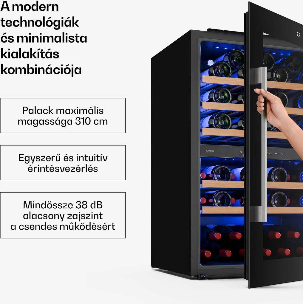 Klarstein Illuminosa beépített borhűtő | Kétzónás | UV védelem | 143 liter | 57 palack | 60 cm