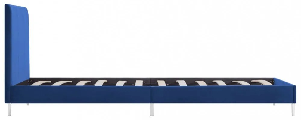 kék szövetkárpitozású ágykeret 90 x 200 cm