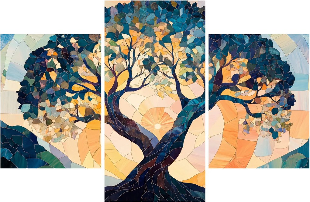 Kép – Mozaik – nap és fa II. (90x60 cm)