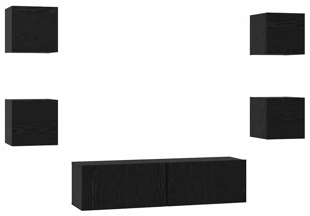 TV szekrény garnitúra Falra szerelhető 6 pcs Musta tammi