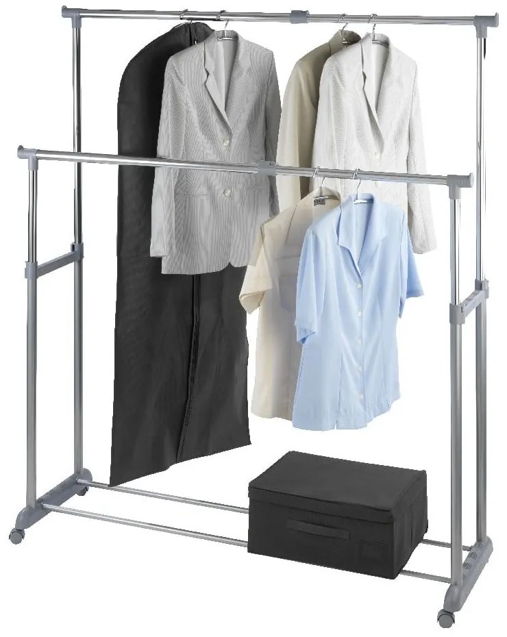 Szürke fém teleszkópos-gurulós ruhatartó állvány Twin – Wenko