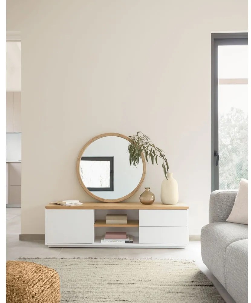 Fali tükör tömörfa kerettel ø 100 cm Alum – Kave Home