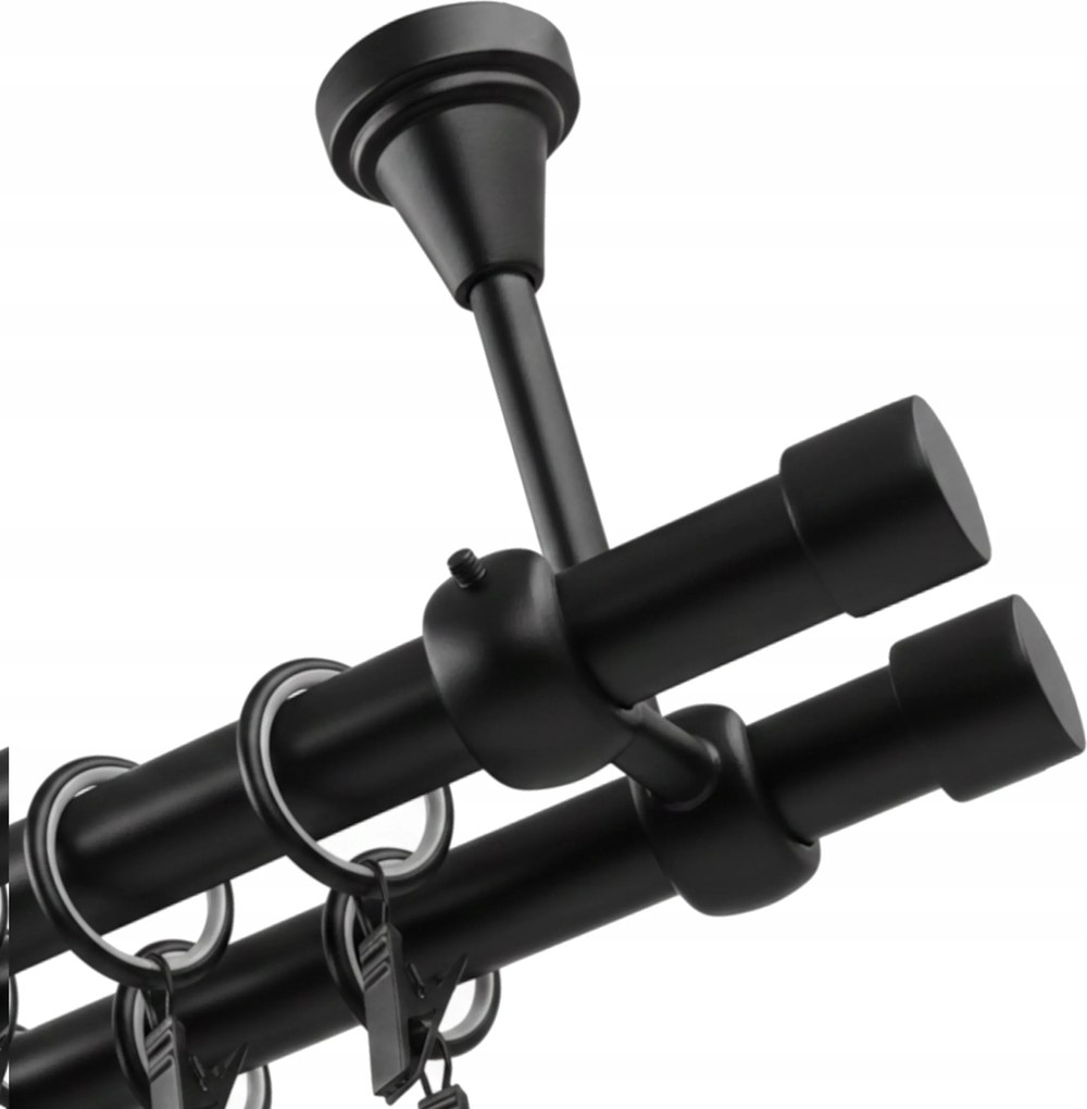 Fém Mennyezeti Függönykarnis dupla fekete matt 19 19 mm Luna Kerekek 120cm