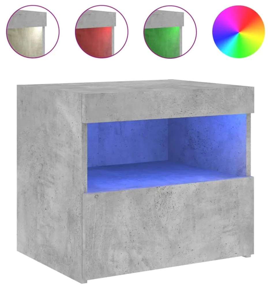 2 db betonszürke éjjeliszekrény LED-fényekkel 50x40x45 cm