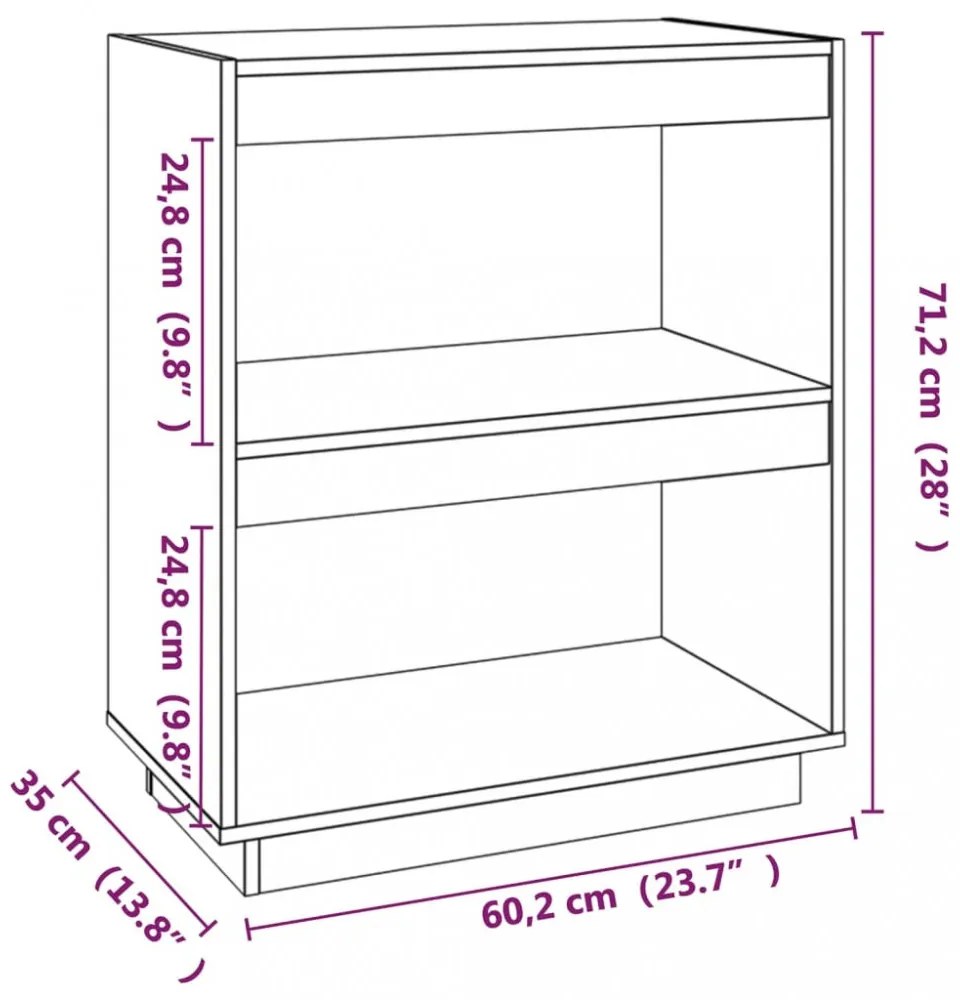 fekete tömör fenyőfa könyvszekrény 60 x 35 x 71 cm