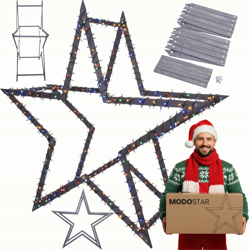 3D karácsonyi csillag továbbfejlesztett bak ModoStar 189cm fa Impregnat