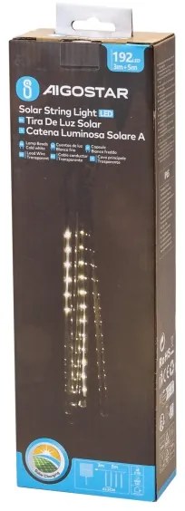 Aigostar - LED napelemes karácsonyi fényfüzér 192 LED, 8 m, IP65, hideg fehér