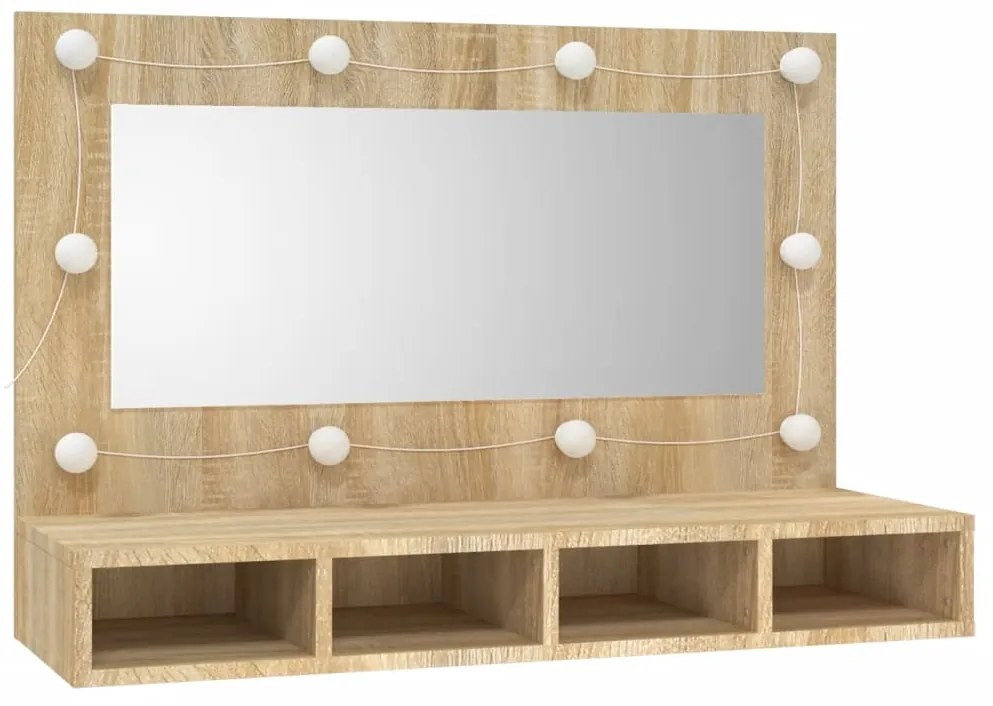 sonoma tölgy tükrös szekrény LED-ekkel 90 x 31,5 x 62 cm