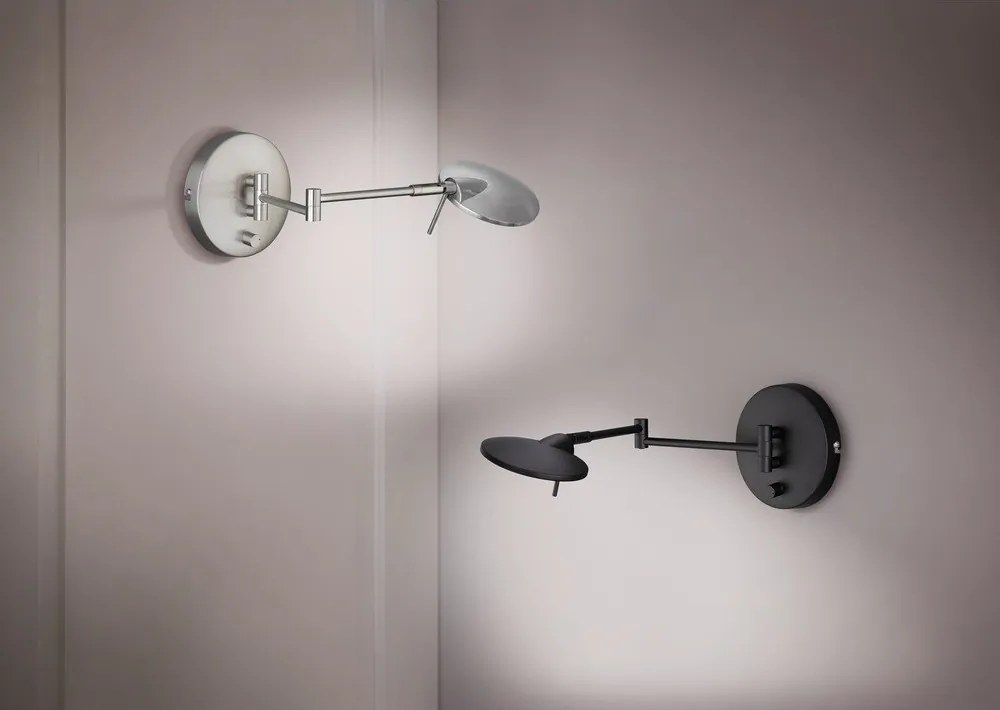 Matt fekete LED dimmelhető fali lámpa hajlítható szerkezettel Kazan – Trio