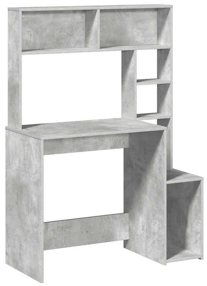 betonszürke szerelt fa íróasztal polcokkal 100x45x140 cm