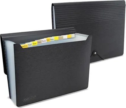 Harmonikamappa, A4, PP, 13 rekeszes, RAPESCO Eco GRS Recycled, matt fekete (IR1843)