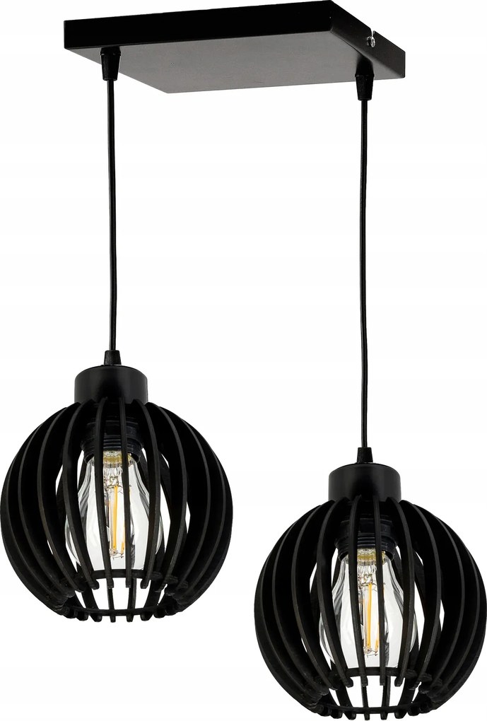 Lámpa fekete Függő Túlnyúlás mennyezeti csillár Loft lámpabúra fa golyó 2