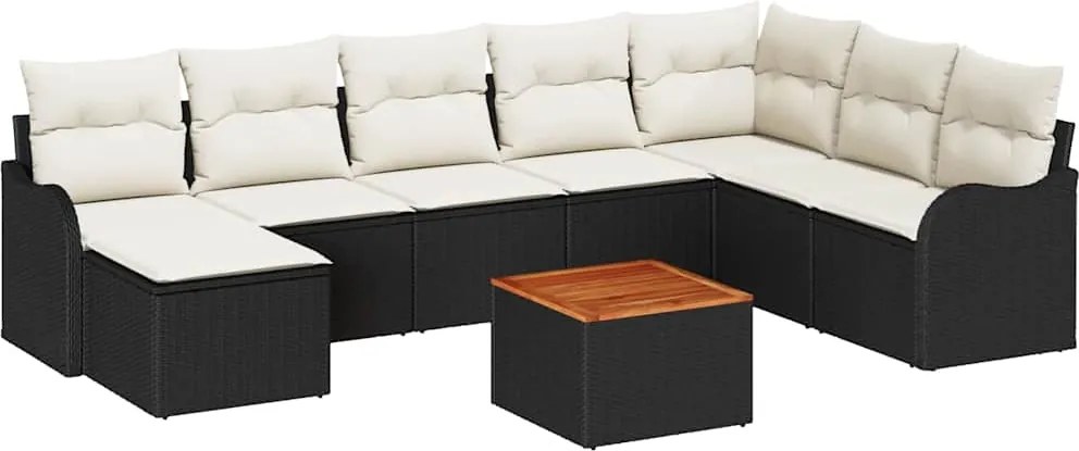 vidaXL Kerti Kanapé Szett párnával 9 pcs Fekete polirattan