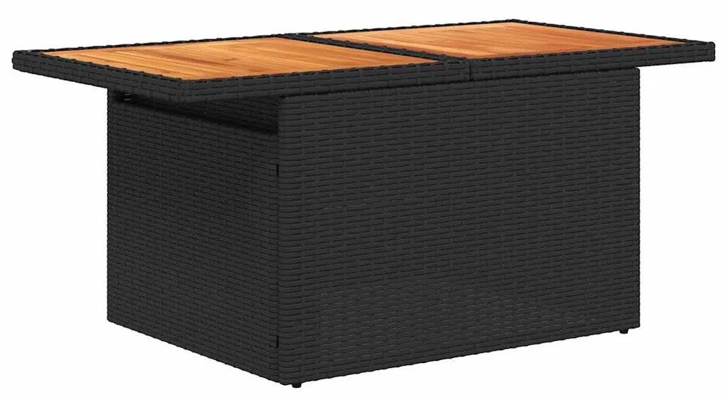 8 részes fekete polyrattan akácfa kerti ülőgarnitúra párnákkal