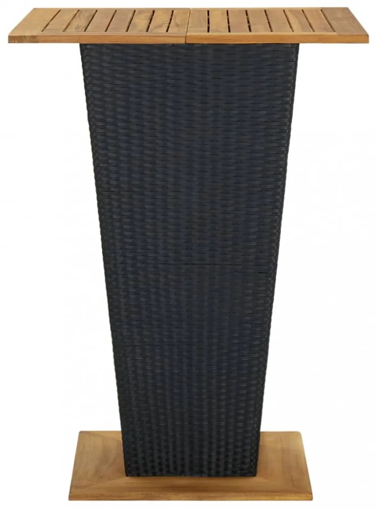 fekete polyrattan és tömör akácfa bárasztal 80 x 80 x 110 cm