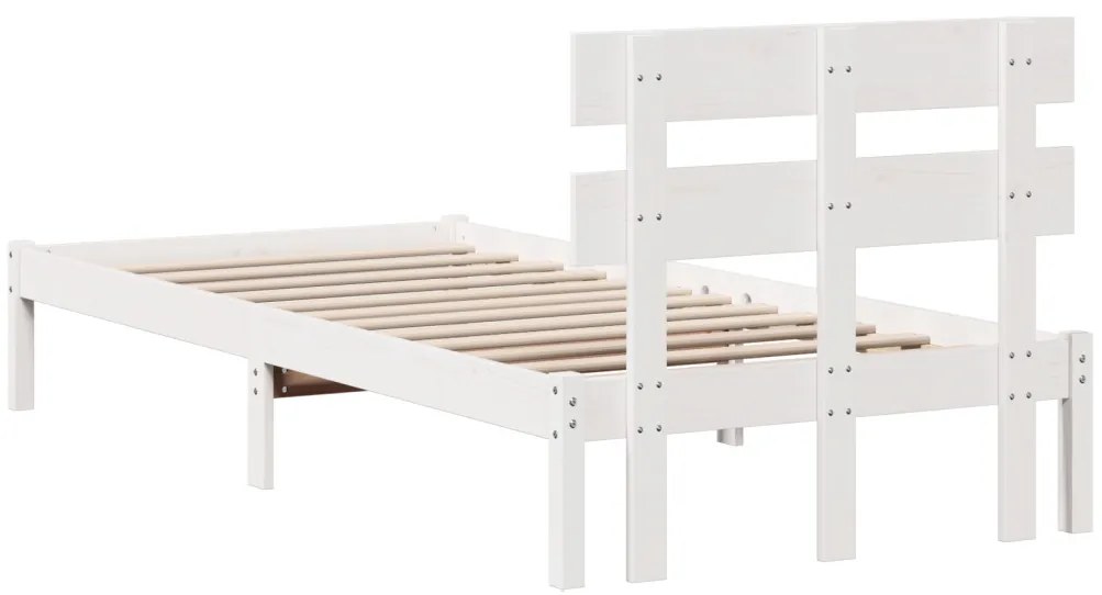Ágykeret Fejtámlával Fehér 90x200 cm Tömör Fa Fenyő