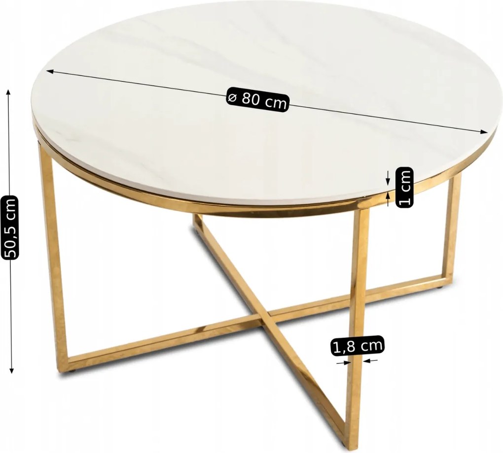 Stolik Ceramiczny MARINE Biały Marmur/Złoty