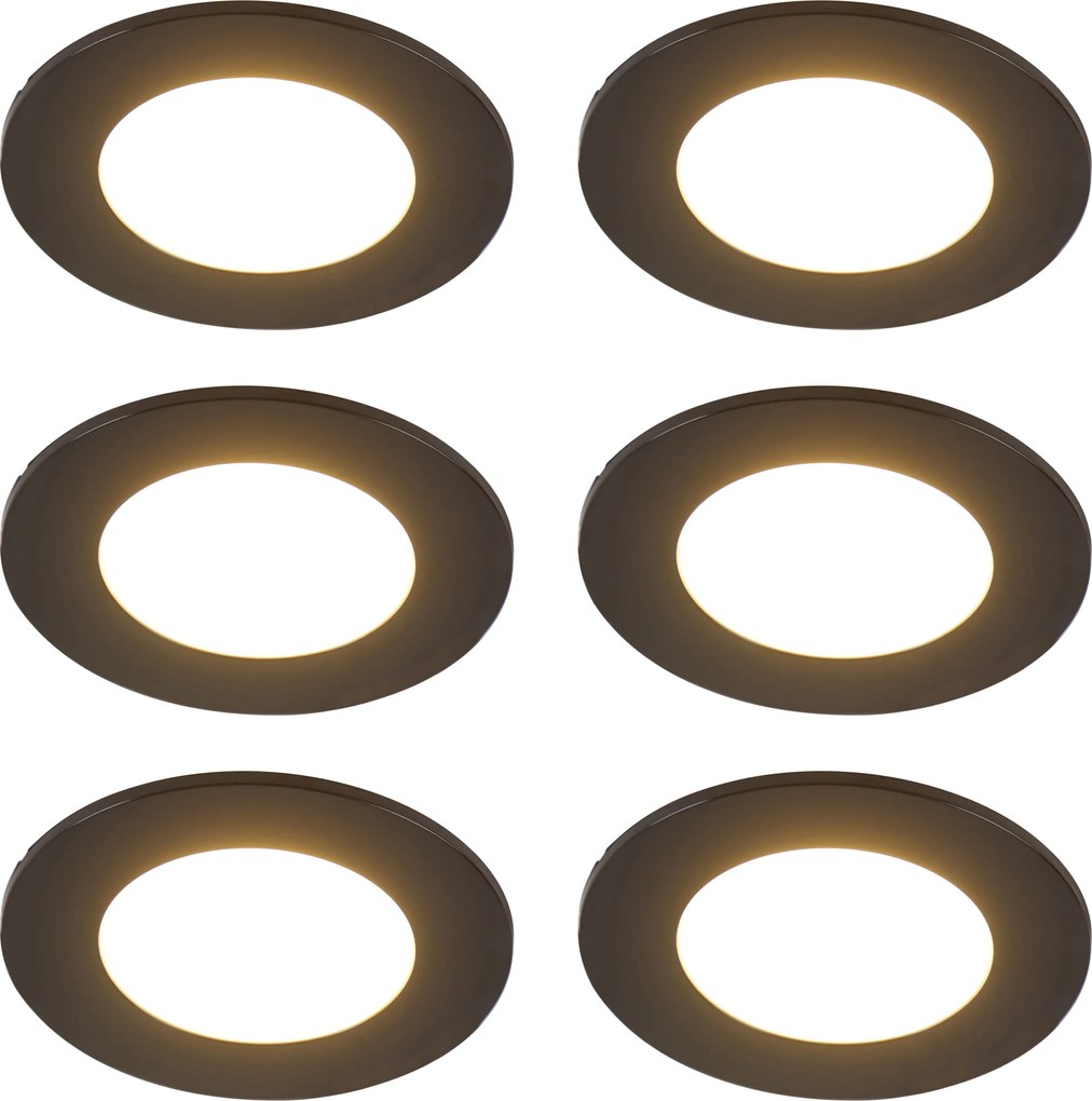 6 darabos modern süllyesztett spotlámpa készlet fekete, LED-del, 3 lépésben dimmelhető, IP65 - Blanca